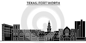 Usa, Texas Fort Worth architecture vector city skyline, travel cityscape with landmarks, buildings, isolated sights on