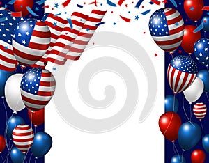 USA 4th of july independence day banner design of American flag and balloons with copy space