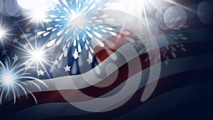 USA 4th of july Independence day banner design of American flag with fireworks