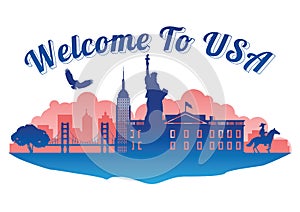 USA top famous landmark silhouette style on island famous landmark silhouette style,welcome to usa,travel and tourism