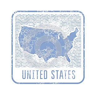 USA travel stamp with silhouette of map of United States of Amer