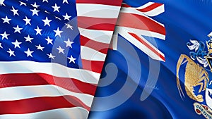 USA and Tristan da Cunha flags. 3D Waving flag design. USA Tristan da Cunha flag, picture, wallpaper. USA vs Tristan da Cunha