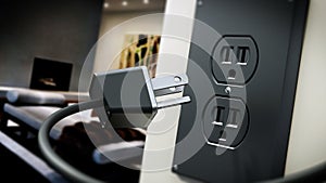 USA type AC power plug and socket on the wall. 3D illustration