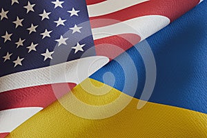 USA and Ukraine flags over each other. Partnership and negotiation concept. 3D rendered illustration