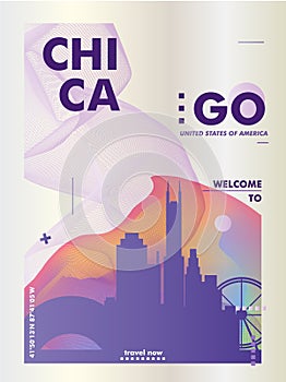USA United States of America Chicago skyline gradient poster.