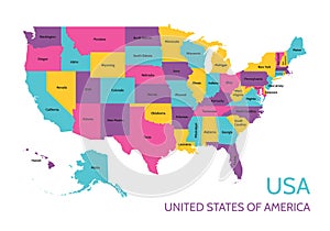 USA - United States of America - colored vector map with the division into states