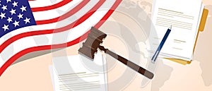 USA United States of America law constitution legal judgement justice legislation trial concept using flag gavel paper