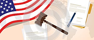 USA United States of America law constitution legal judgement justice legislation trial concept using flag gavel paper photo