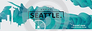 USA United States of America Seattle skyline city gradient vector banner