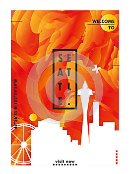 USA United States of America Seattle skyline city gradient vector poster