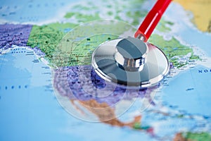 USA United states of america : Stethoscope with world map