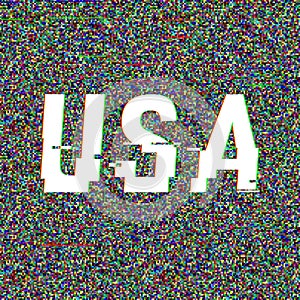 USA vector glitch text. Patriotic background with anaglyph 3D effect. Creative illustration, web template for american