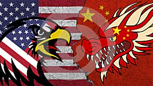 USA versus China, the American eagle and the Chinese dragon