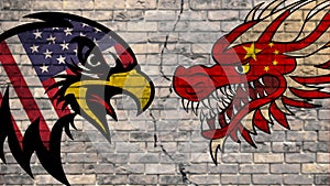 USA versus China, the American eagle and the Chinese dragon