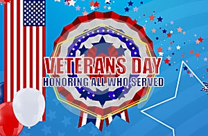USA Veterans day background. Vector abstract grunge brushes flag with text. Template illustration. Place for text