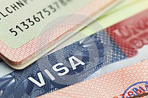 USA visa in a passport background