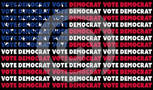 A USA vote democrat 2020 text illustration design aligned with the red, white and blue stars and stripes of the American flag photo