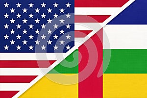 USA vs Central Africa national flag from textile. Relationship between two american and african countries