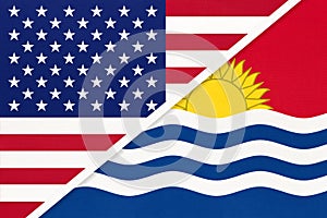 USA vs Republic of Kiribati national flag from textile. Relationship between american and Oceania countries