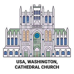 Usa, Washington, Cathedral Church travel landmark vector illustration
