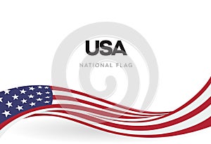 The USA waving flag banner. The United States of America patriotic ribbon poster. Independence day anniversary brochure