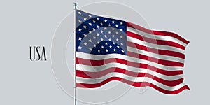 USA waving flag on flagpole vector illustration