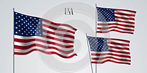USA waving flag set of vector illustration