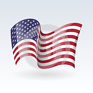 USA wavy flags. United States patriotic national symbol. Set of American flag. Icon. Print. Vector illustration
