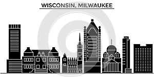 Usa, Wisconsin, Milwaukee City architecture vector city skyline