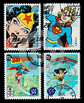 USA Wonder Woman and Supergirl Postage Stamps