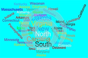 USA word cloud map with words all states names Vector illustration