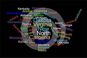 USA word cloud map with words all states names Vector illustration