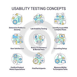 Usability testing concept icons set