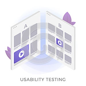 Usability testing flat vector icon concept. Prototype of two different UI web app interfaces for test.