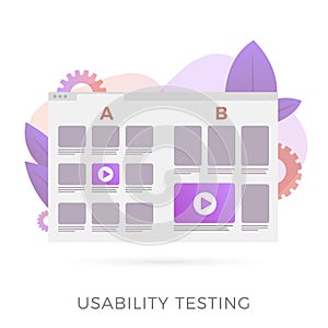 Usability testing with prototype of two different UI web app interfaces for test. A-B comparison with positive feedback, vector