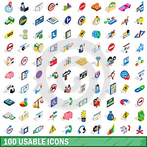 100 usable icons set, isometric 3d style photo