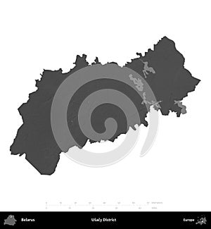 Usacy District, Belarus, isolated on white. Grayscale