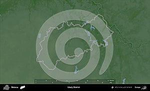 Usacy District outlined, Belarus. Physical