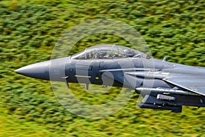 USAF F15 `strike eagle` cockpit , low fly Wales, UK