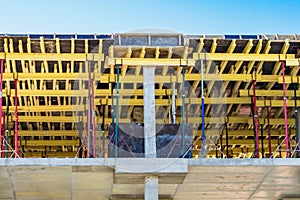 usage of wooden I-beam on construction site.