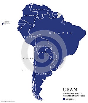 USAN, Union of South American Nations map photo