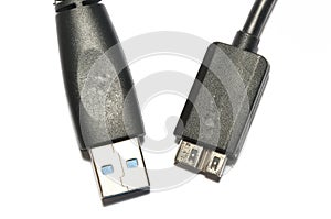 A USB 3.0 data transfer cable Male A and Micro B connectors