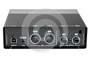 USB Audio interface back view of the panel.