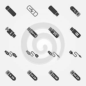 USB black icons set