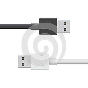 USB black and white cable icon isolated on white background. Vector usb plug sign in flat style. illustration EPS 10