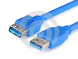 Usb 3.0 blue cable is isolated on white background