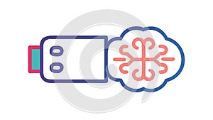 USB Brain Drive for Data and Cognitive Technology, vector design Generative AI