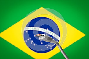 USB-C cable with the brazilian Flag on the background