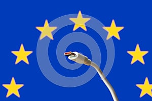 USB-C cable with the European Union Flag on the background