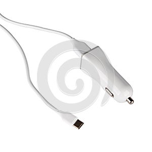 USB-C car phone charger on white background
